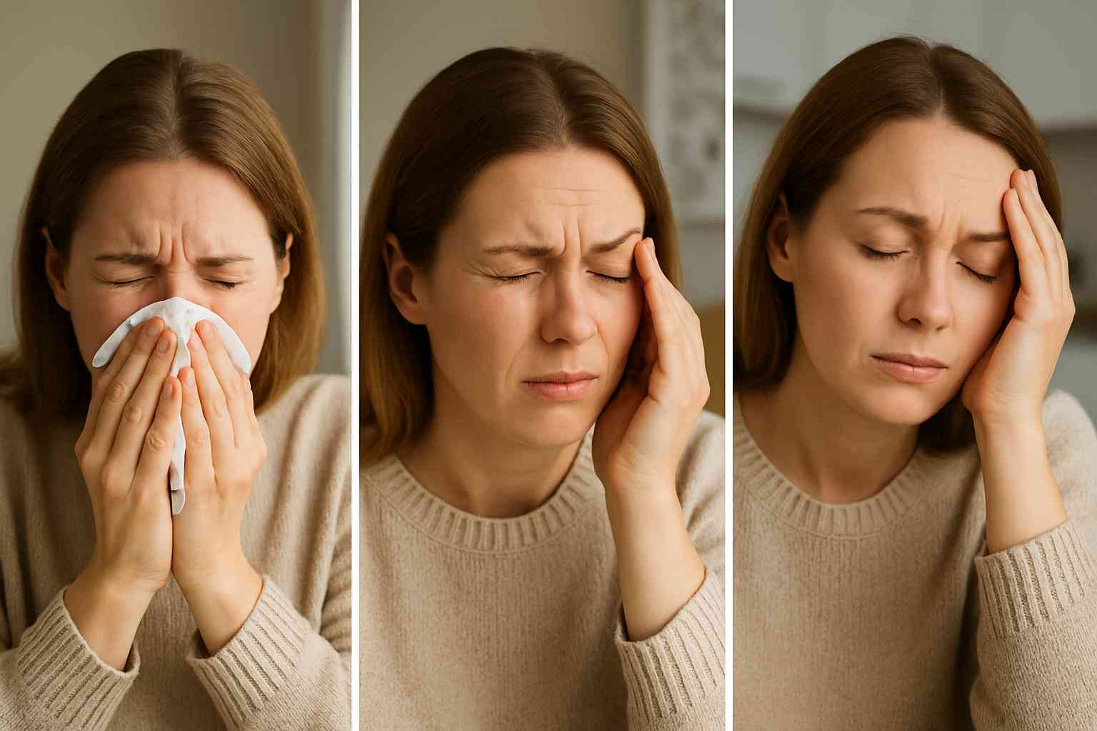 Person experiencing relief from hay fever symptoms